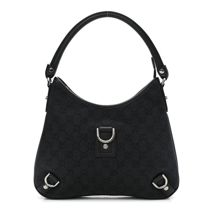 Gucci Denim Monogram Abbey D Ring Hobo Black 1 of 10