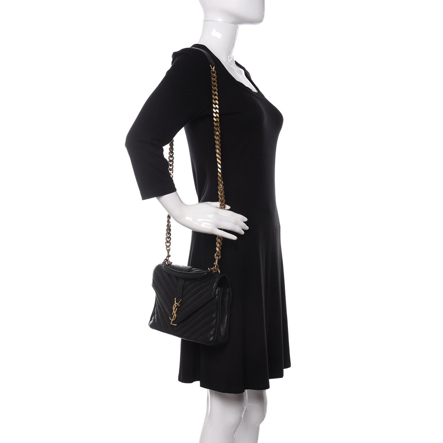 Sheepskin Matelasse Chevron Monogram Medium College Bag Black