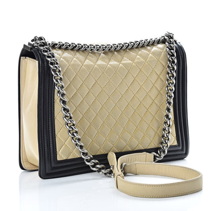 Chanel Lambskin Quilted Large Boy Flap Beige Black 3 of 21