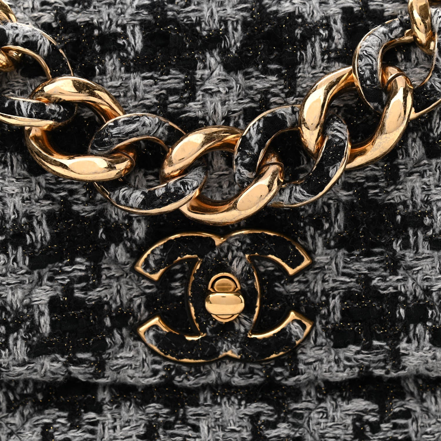 Chanel Wool Tweed Quilted Elegant Chain Flap Black Grey 8 of 11