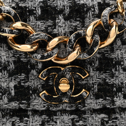 Chanel Wool Tweed Quilted Elegant Chain Flap Black Grey 8 of 11