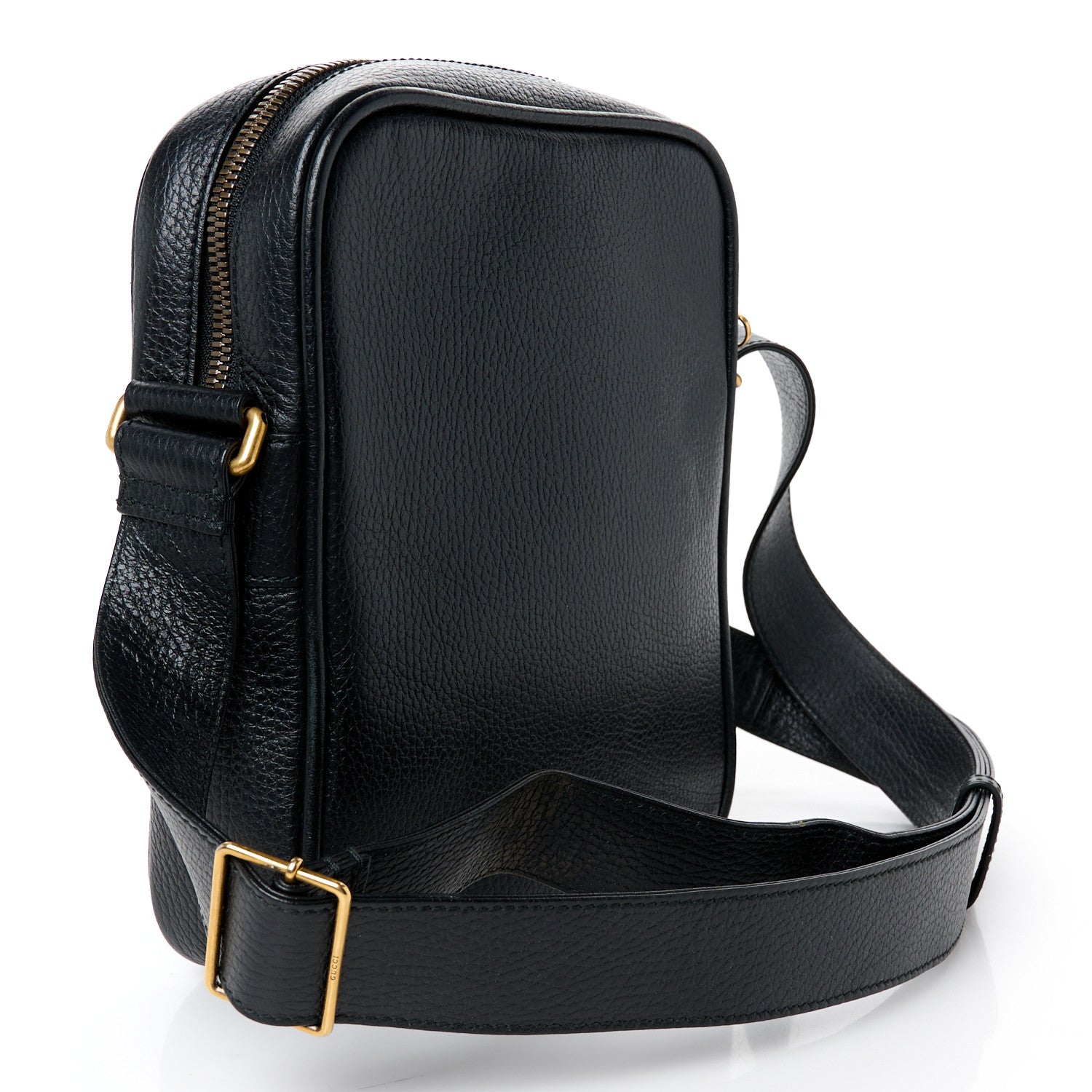 Gucci Grained Calfskin Logo Messenger Bag Black 3 of 12