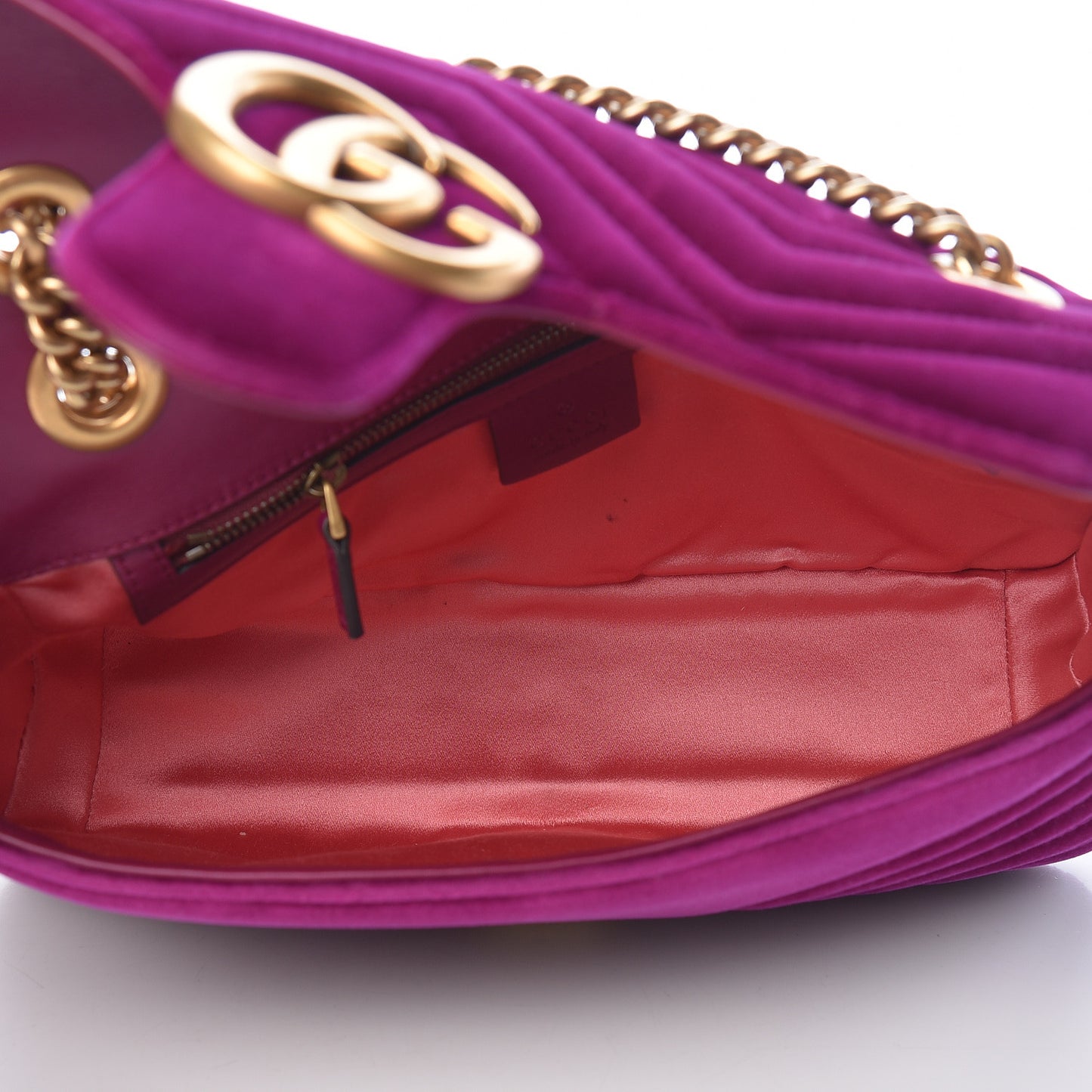 Velvet Matelasse Small GG Marmont Shoulder Bag Fuchsia Violet Cyclamen
