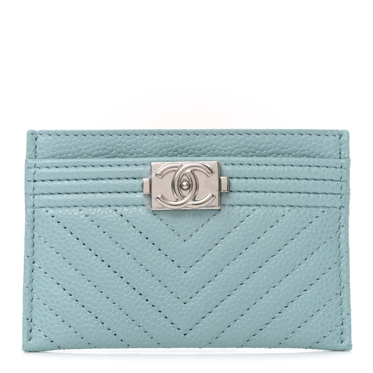 Caviar Quilted Chevron Boy Card Holder Light Blue