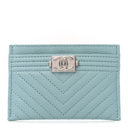Chanel Caviar Quilted Chevron Boy Card Holder Light Blue 1 of 7