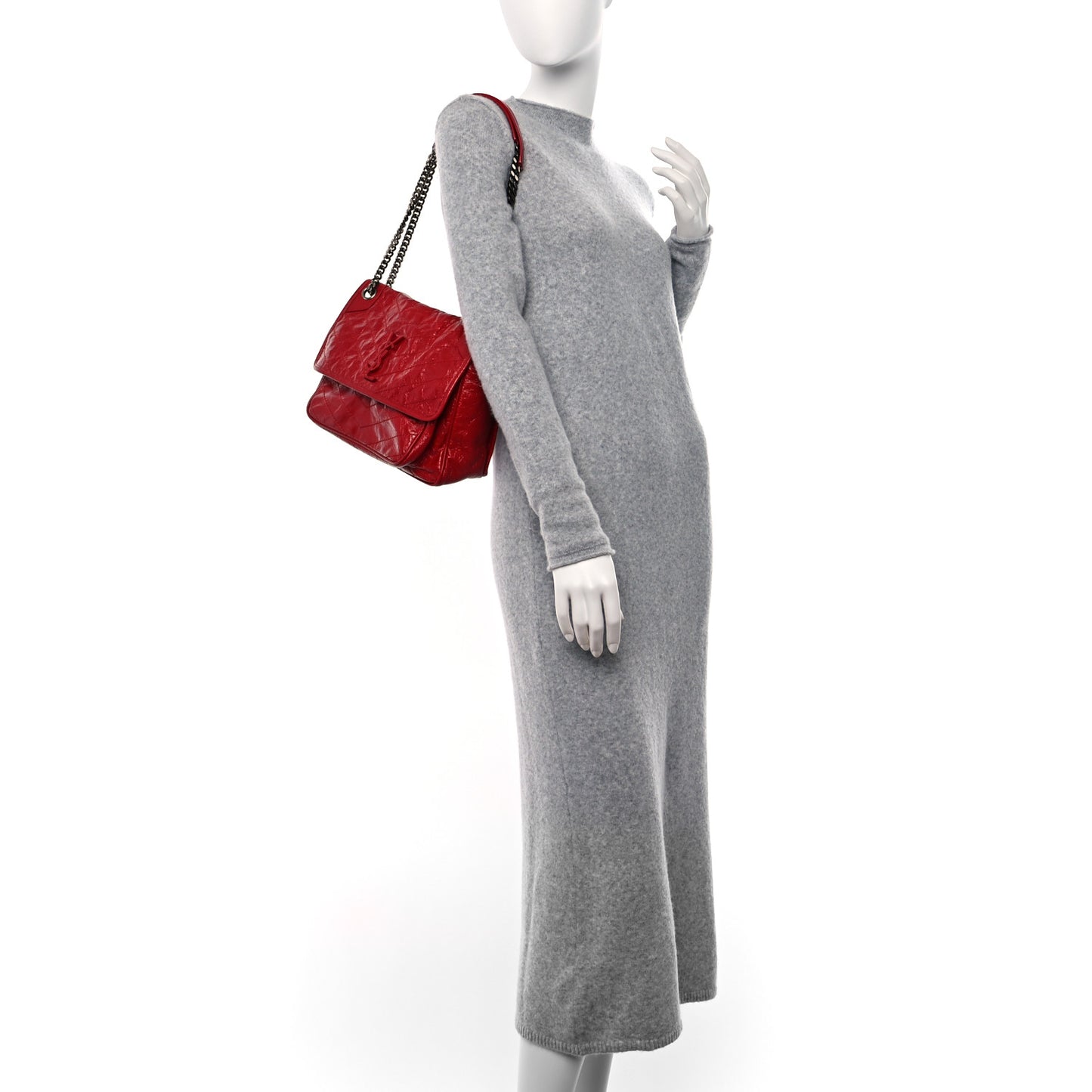 Crinkled Calfskin Matelasse Monogram Medium Niki Chain Satchel Rouge Eros