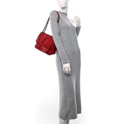 Saint Laurent Crinkled Calfskin Matelasse Monogram Medium Niki Chain Satchel Rouge Eros 2 of 11