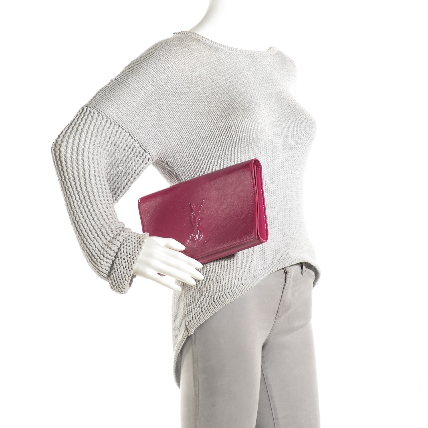 Saint Laurent Textured Patent Large Belle De Jour Clutch Fuchsia 2 of 7