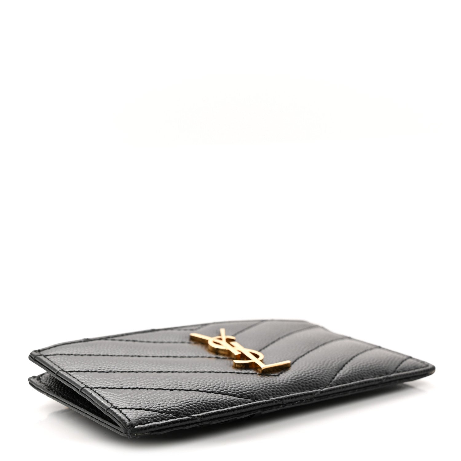 Saint Laurent Grain De Poudre Matelasse Chevron Monogram Fragments Zippered Card Case Black 4 of 9