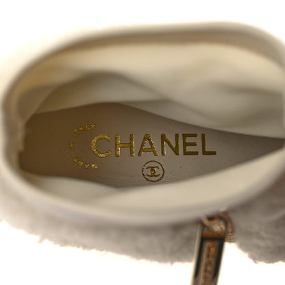 Chanel Shearling Rubber Zip Short Boots 38 White 7 of 8