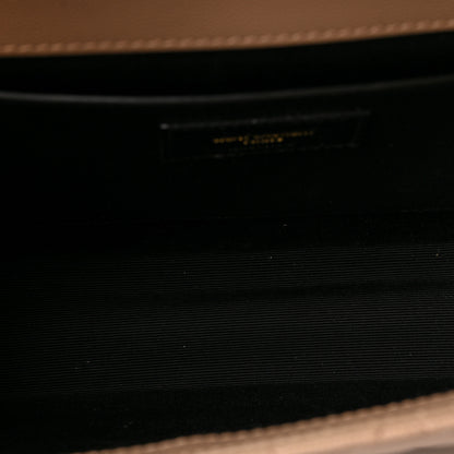 Saint Laurent Grain De Poudre Textured Mixed Matelasse Medium Triquilt Monogram Satchel Dark Beige 4 of 7