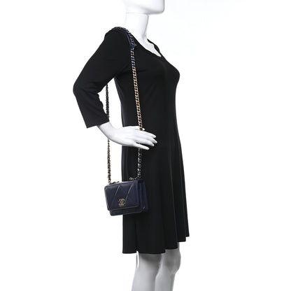 Chanel Shiny Goatskin Quilted Chanel 19 Wallet On Chain WOC Dark Blue 2 of 10