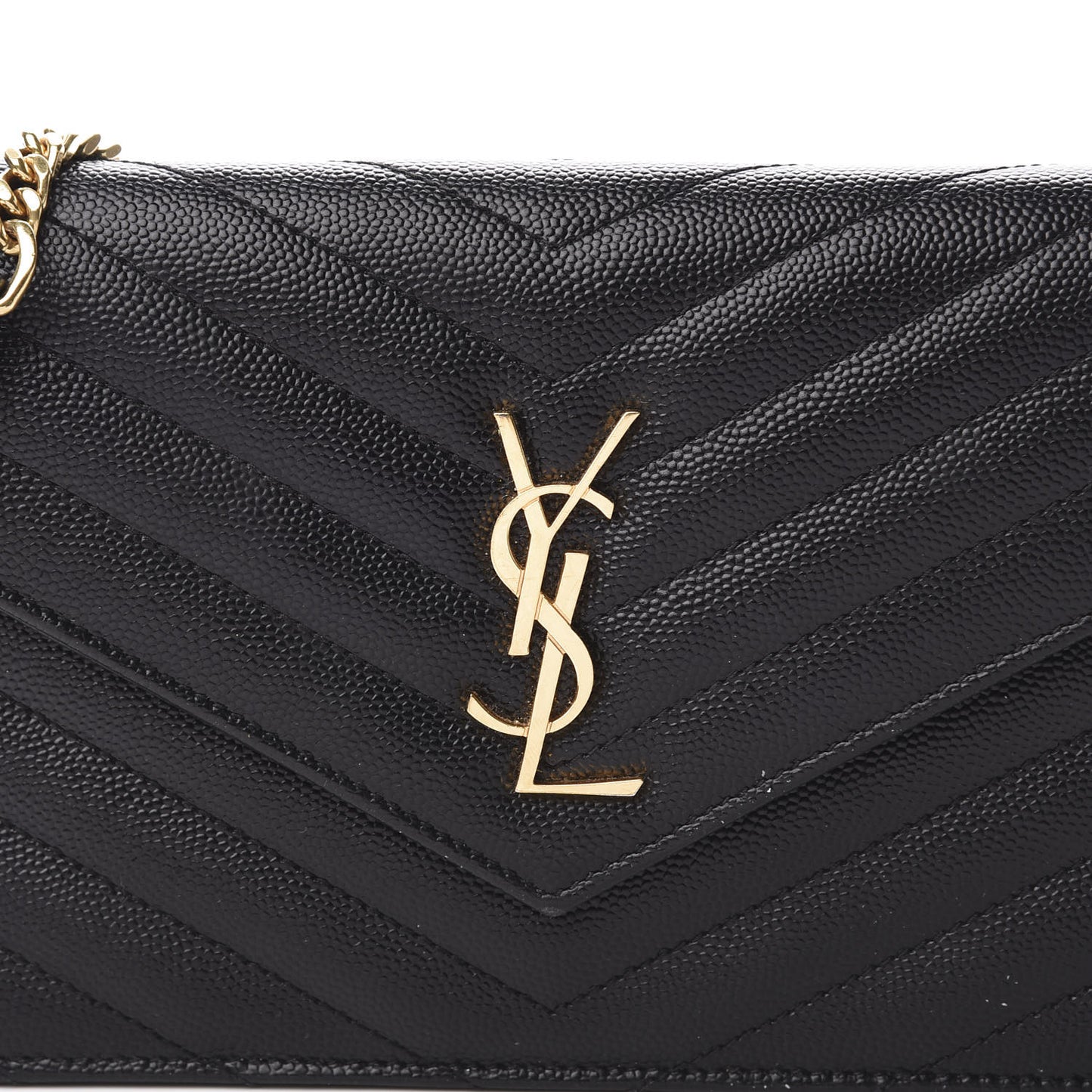 Grain De Poudre Matelasse Chevron Monogram Envelope Chain Wallet Black