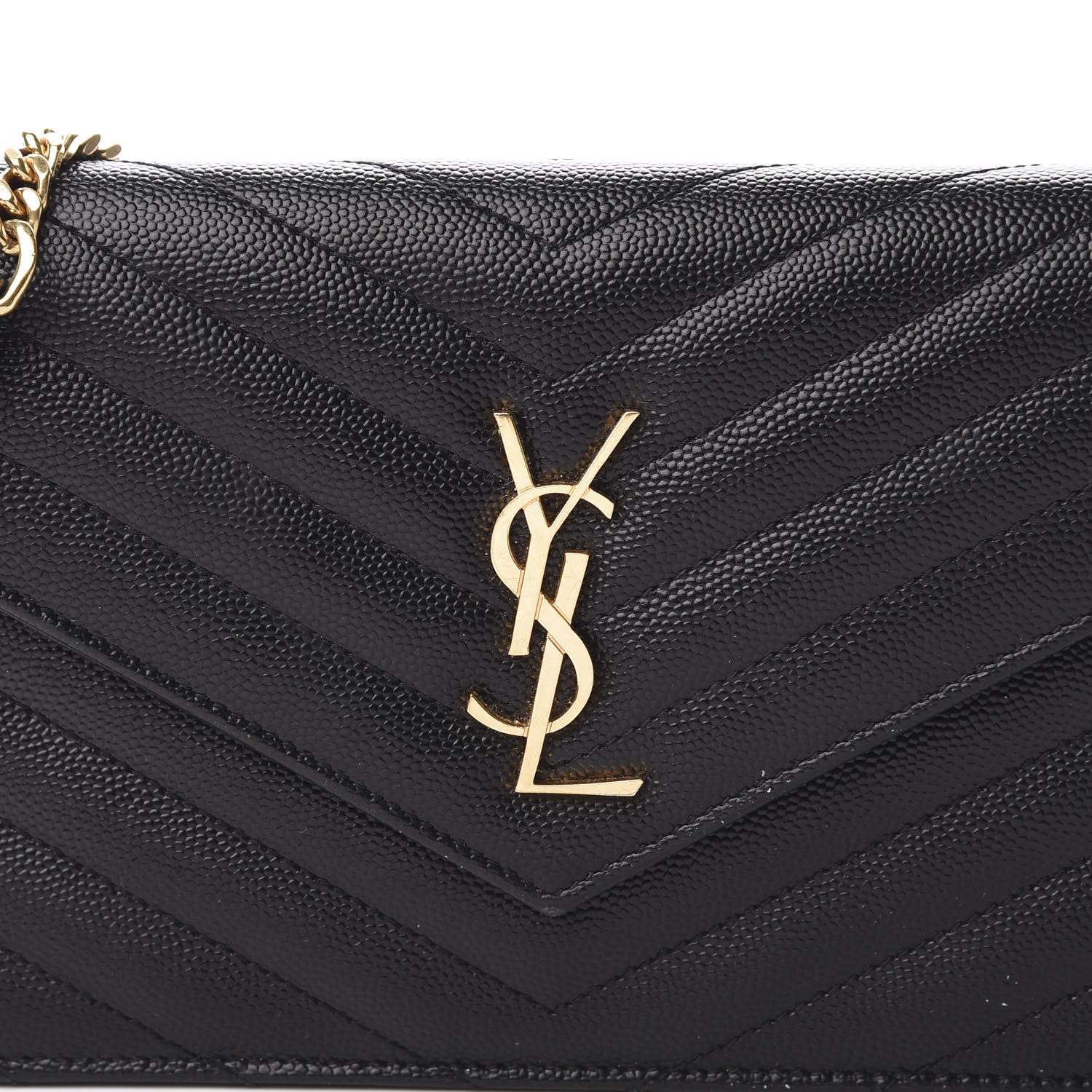 Saint Laurent Grain De Poudre Matelasse Chevron Monogram Envelope Chain Wallet Black 9 of 11
