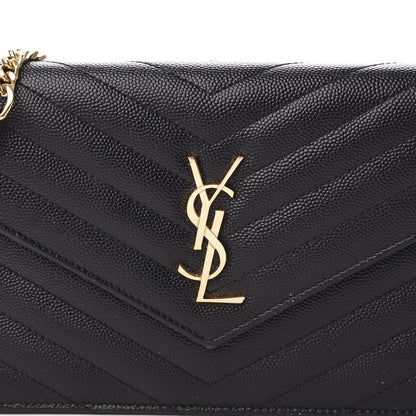 Saint Laurent Grain De Poudre Matelasse Chevron Monogram Envelope Chain Wallet Black 9 of 11
