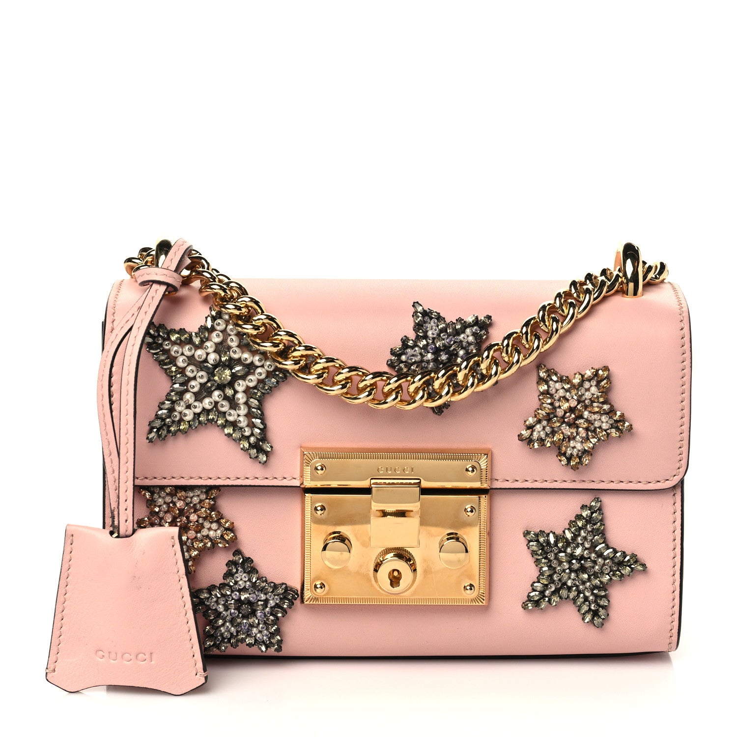 Gucci Calfskin Crystal Star Embroidered Small Padlock Shoulder Bag Perfect Pink Multicolor 1 of 7