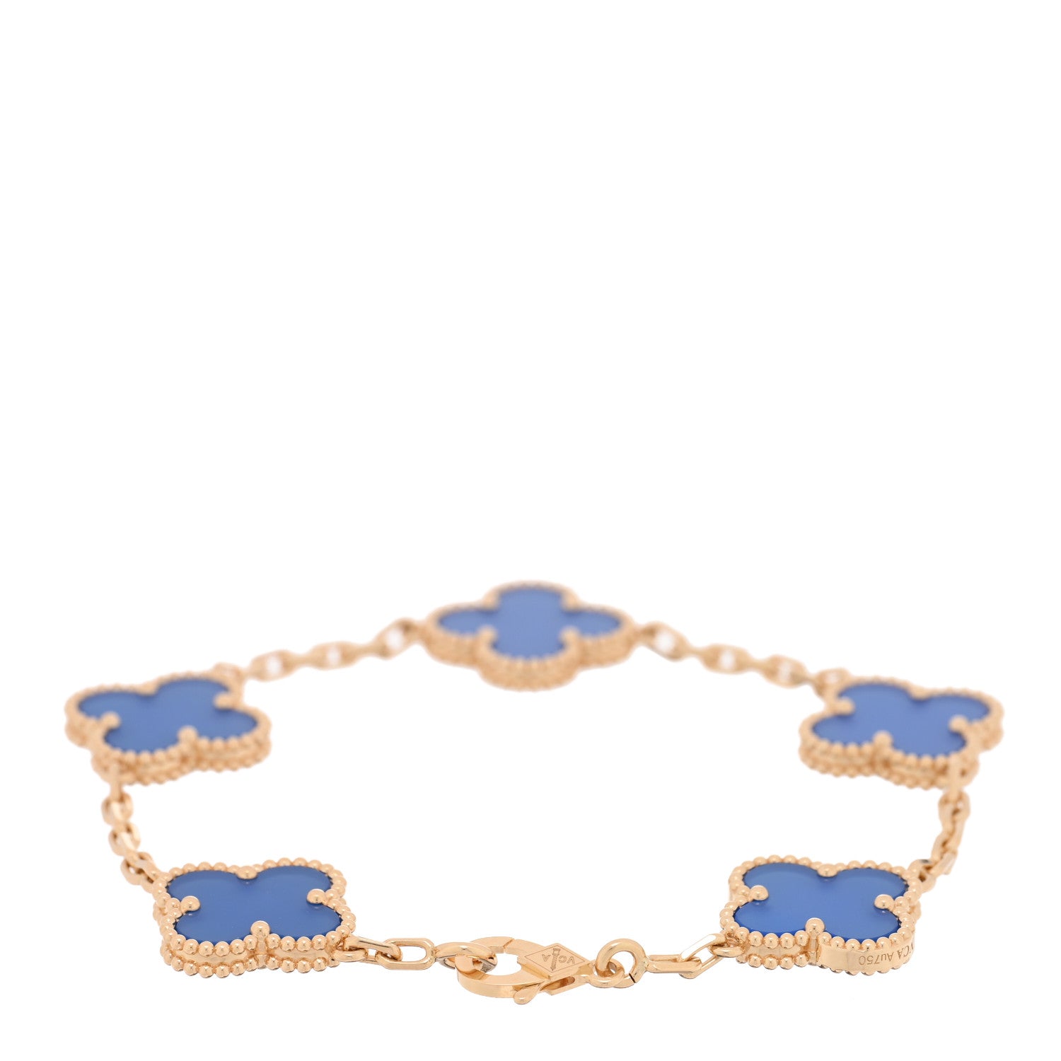Van Cleef & Arpels 18K Yellow Gold Blue Agate 5 Motifs Vintage Alhambra Bracelet 2 of 4