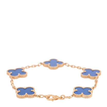 Van Cleef & Arpels 18K Yellow Gold Blue Agate 5 Motifs Vintage Alhambra Bracelet 2 of 4