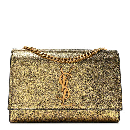 Saint Laurent Metallic Calfskin Small Classic Monogram Kate Satchel Oro 1 of 10
