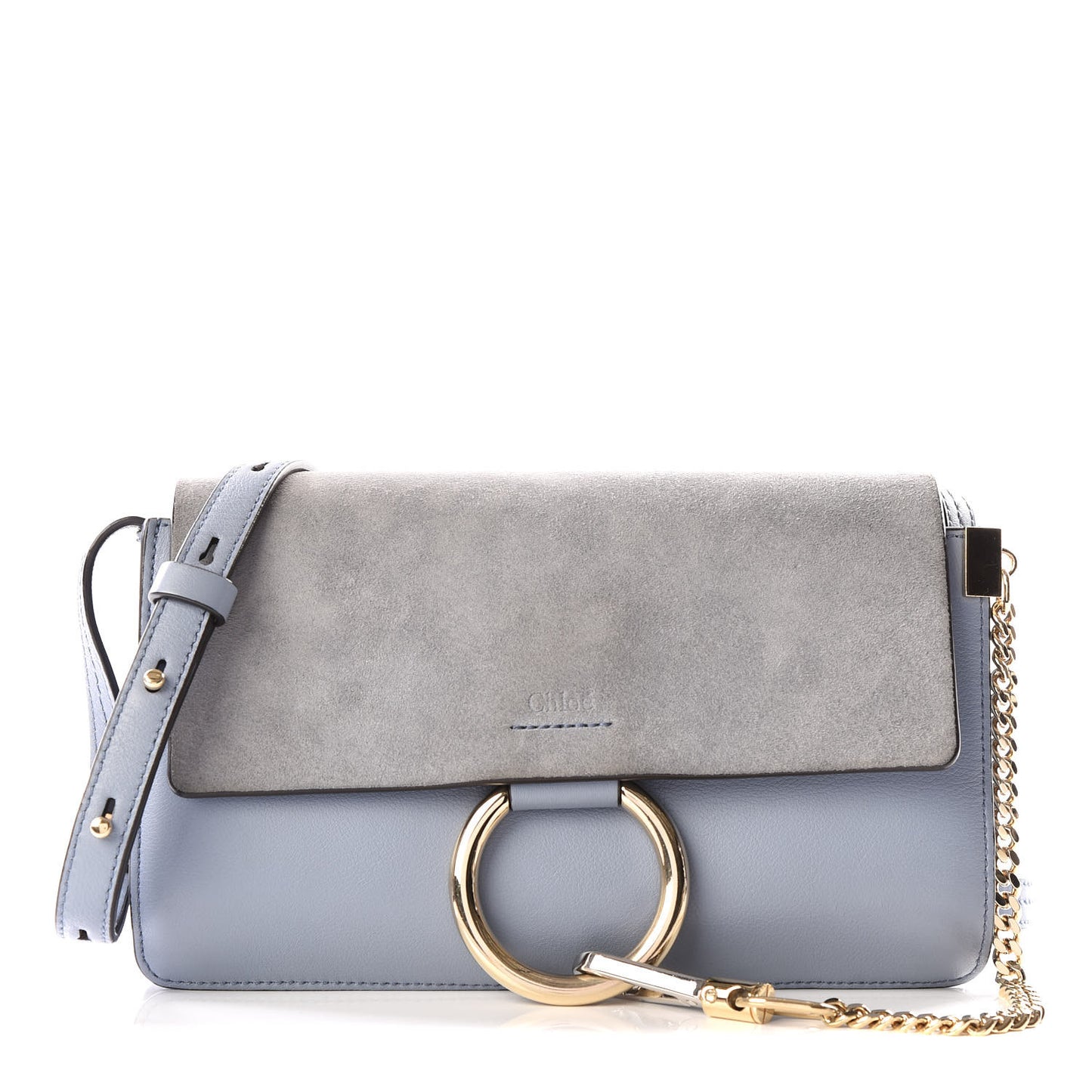 Suede Calfskin Small Faye Shoulder Bag Washed Blue