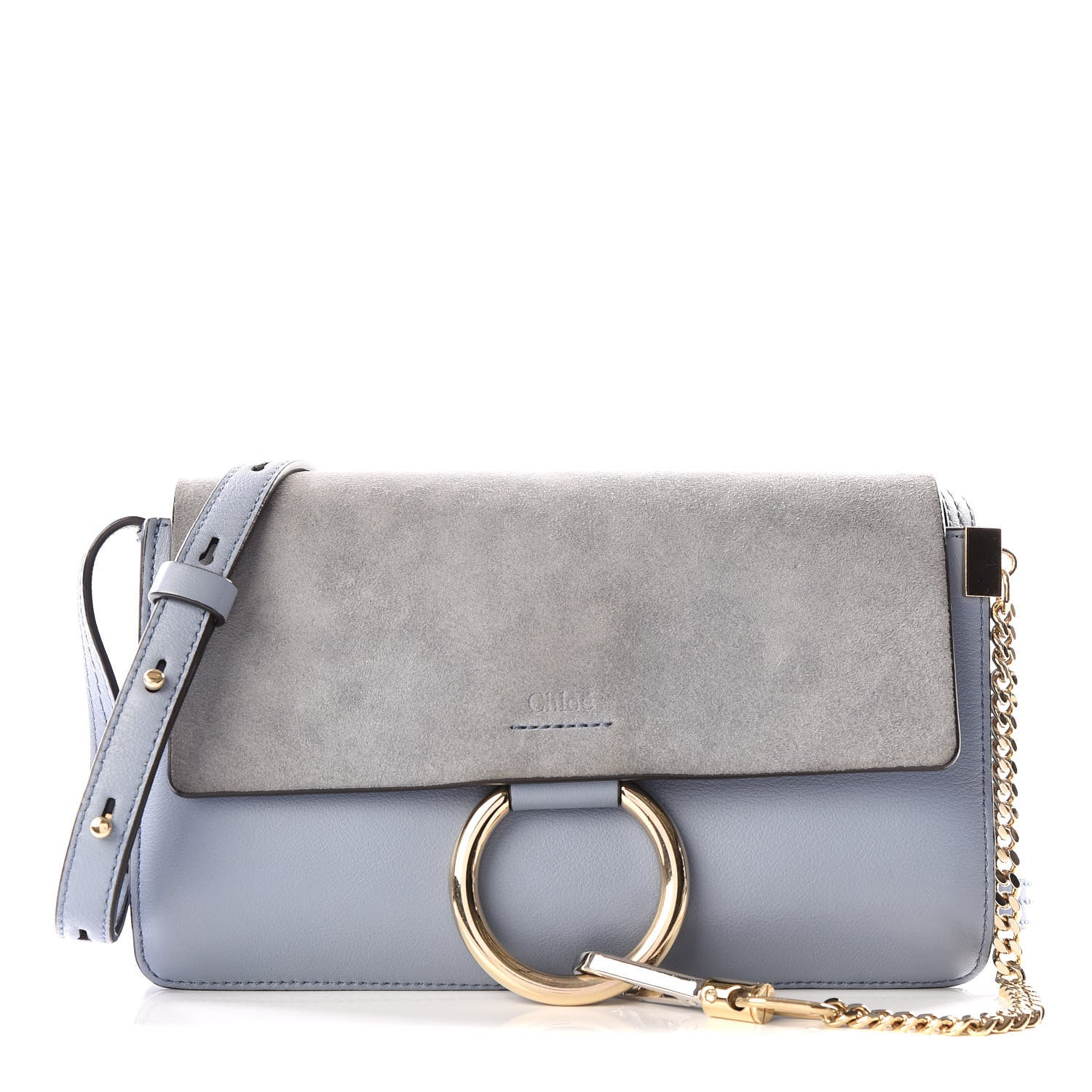 Chloe Suede Calfskin Small Faye Shoulder Bag Washed Blue 1 of 9