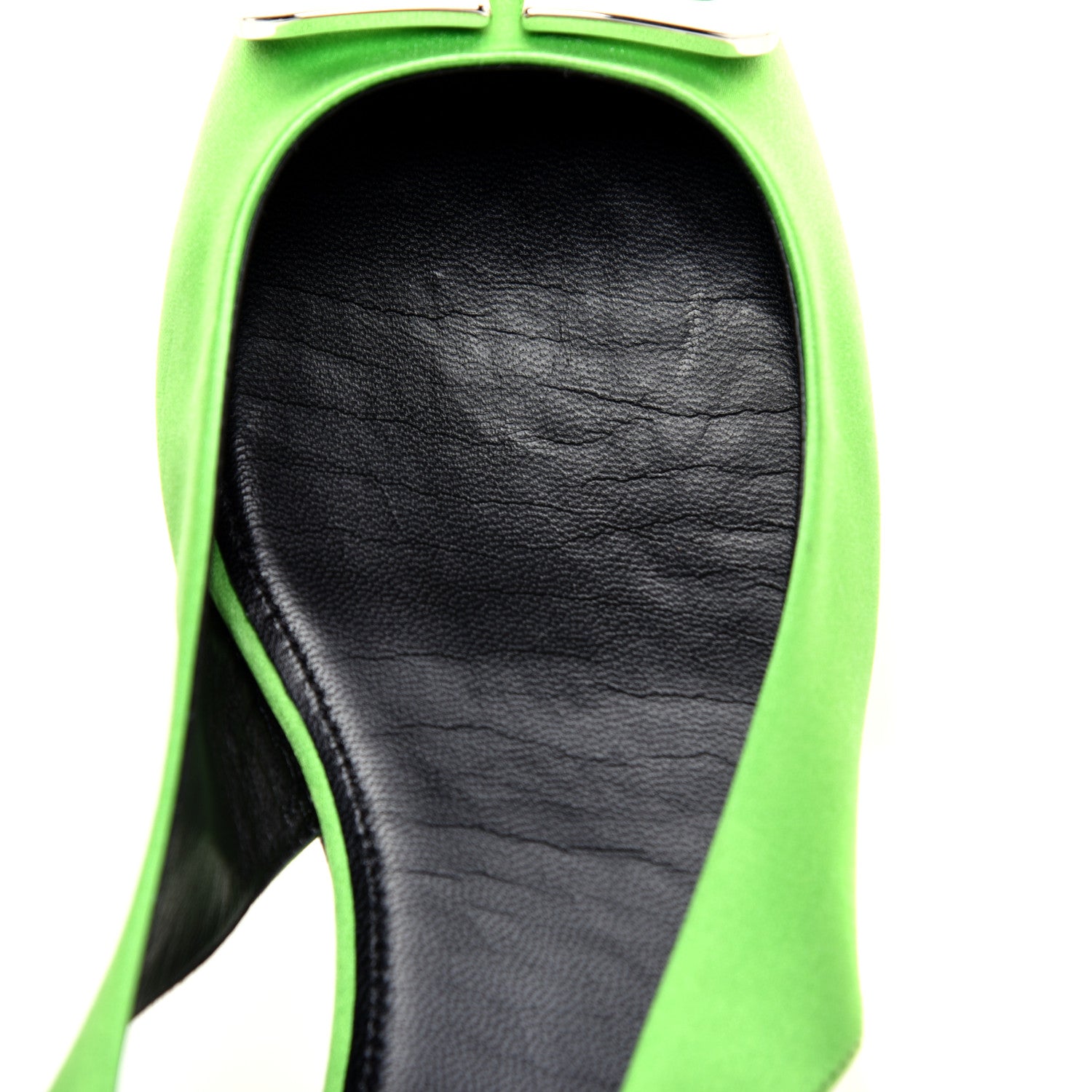 Balenciaga Satin BB Knife Pointy Toe Slingback Flats 39 Neon Green 10 of 10