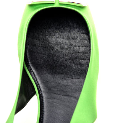 Balenciaga Satin BB Knife Pointy Toe Slingback Flats 39 Neon Green 10 of 10