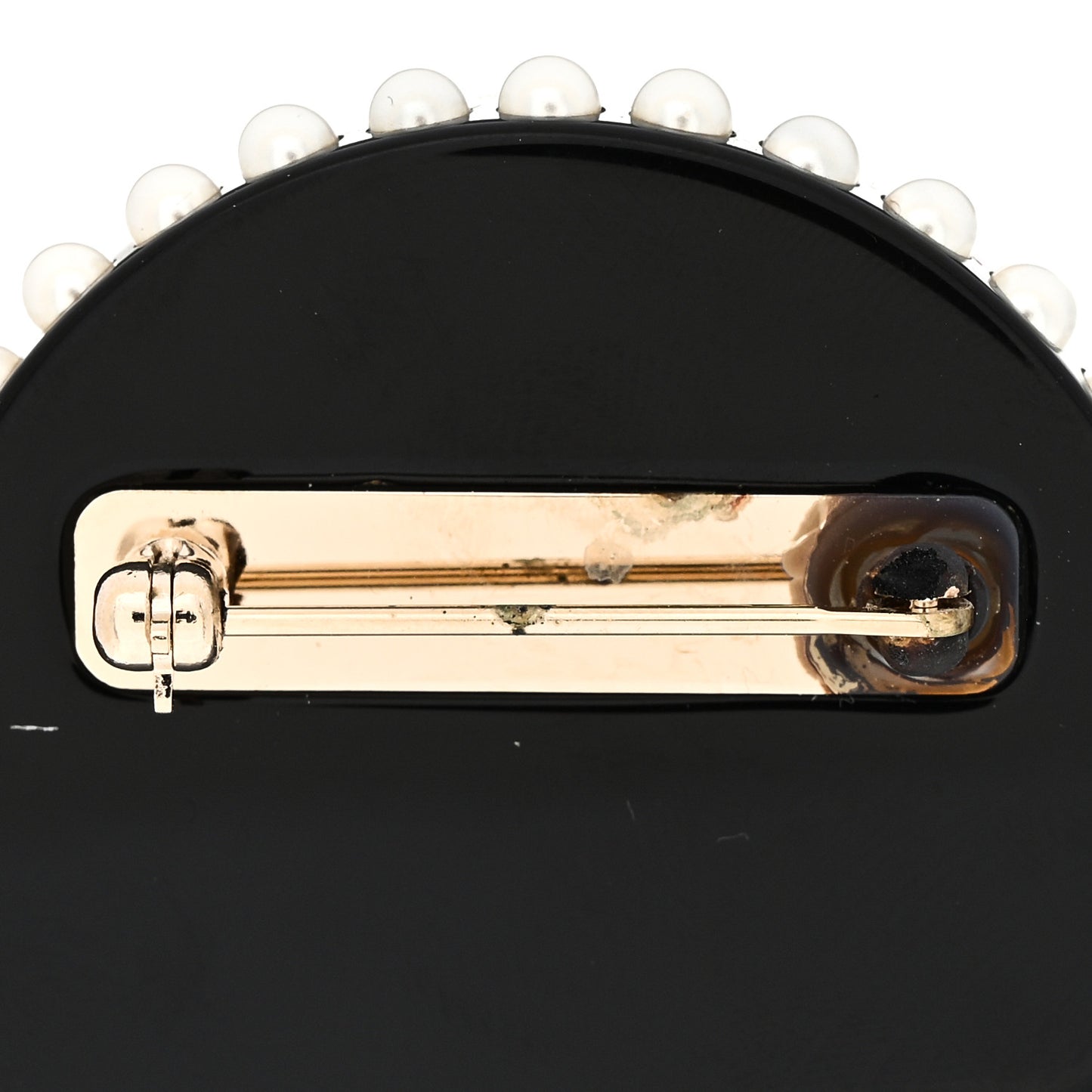 Strass Resin Pearl Coco Chanel Profile Brooch Black