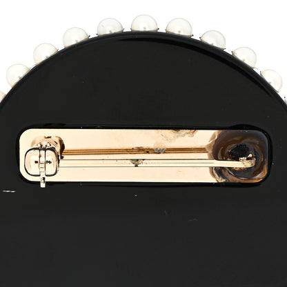 Chanel Strass Resin Pearl Coco Chanel Profile Brooch Black 3 of 5