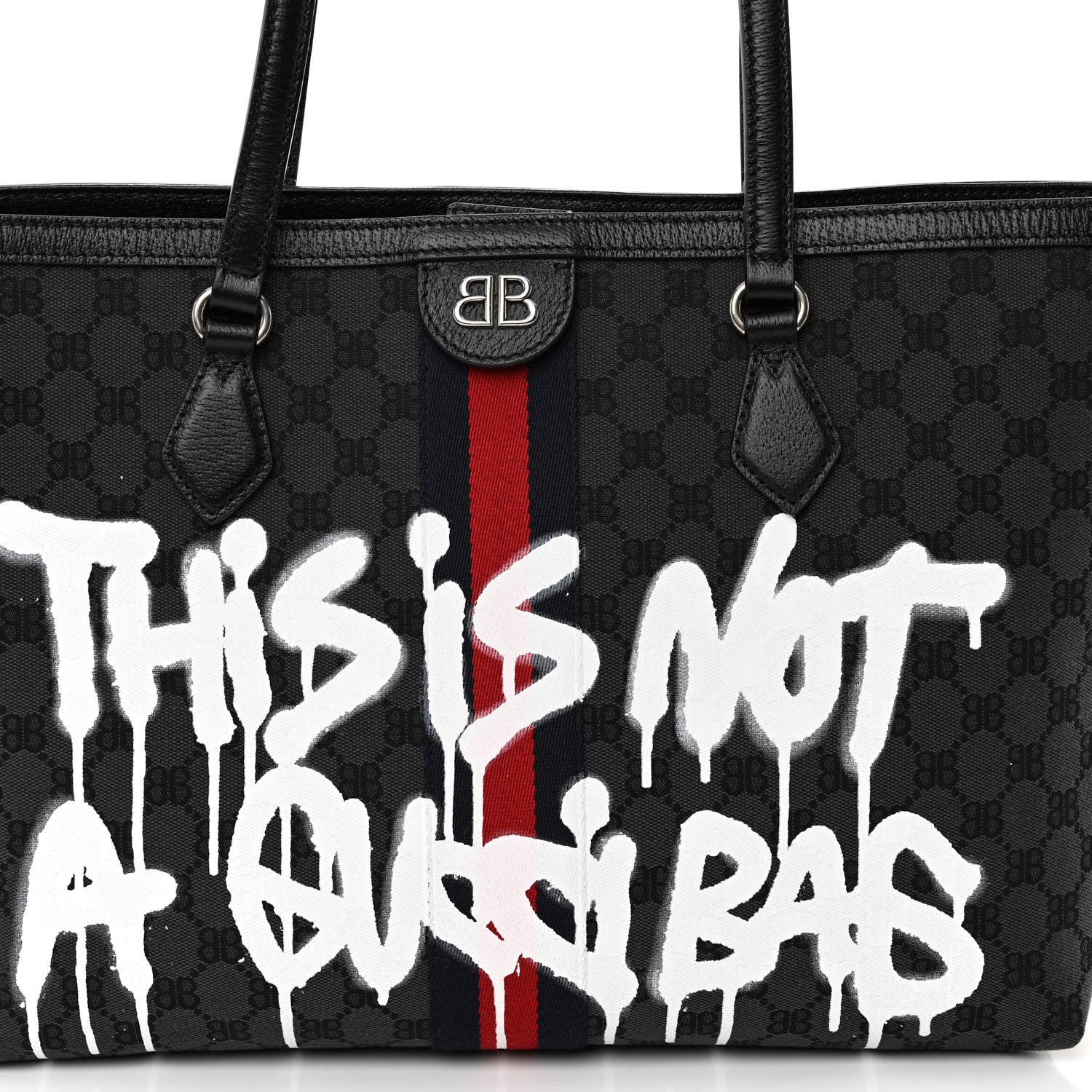 Gucci X BALENCIAGA BB Monogram Web Graffiti Medium Ophidia Shopping Tote Black 7 of 9
