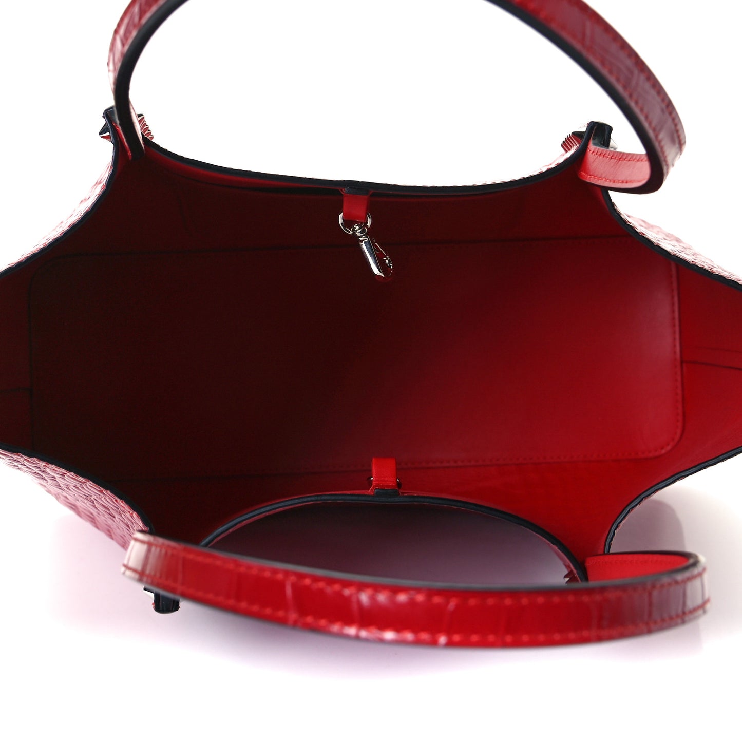 Crocodile Embossed Calfskin Spiked Small Cabarock Shopper Tote Red
