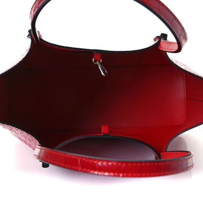 Christian Louboutin Crocodile Embossed Calfskin Spiked Small Cabarock Shopper Tote Red 4 of 6