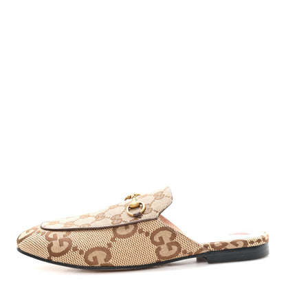 Gucci Monogram Jumbo GG Malaga Kid Womens Princetown Slippers 38.5 Camel Ebony New Acero Beige 1 of 10