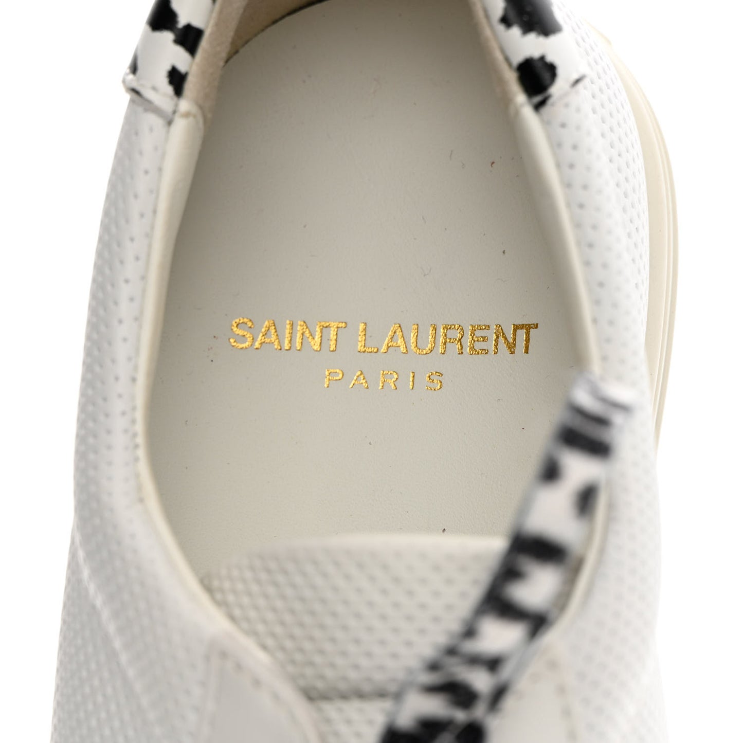 Perforated Calfskin Cheetah Print Andy Low Top Sneakers 38.5 White Black