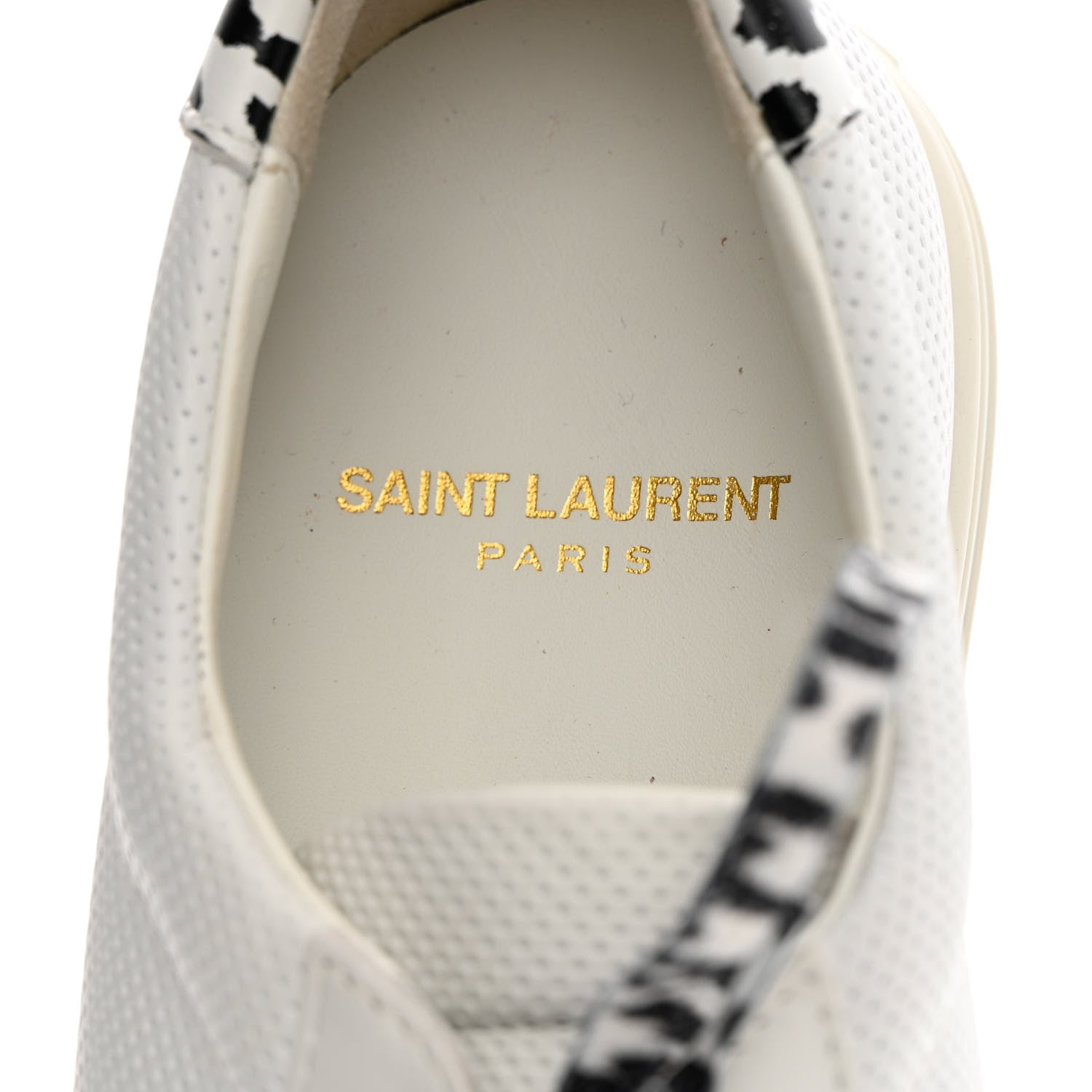 Saint Laurent Perforated Calfskin Cheetah Print Andy Low Top Sneakers 38.5 White Black 6 of 14