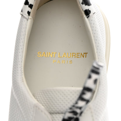 Saint Laurent Perforated Calfskin Cheetah Print Andy Low Top Sneakers 38.5 White Black 6 of 14