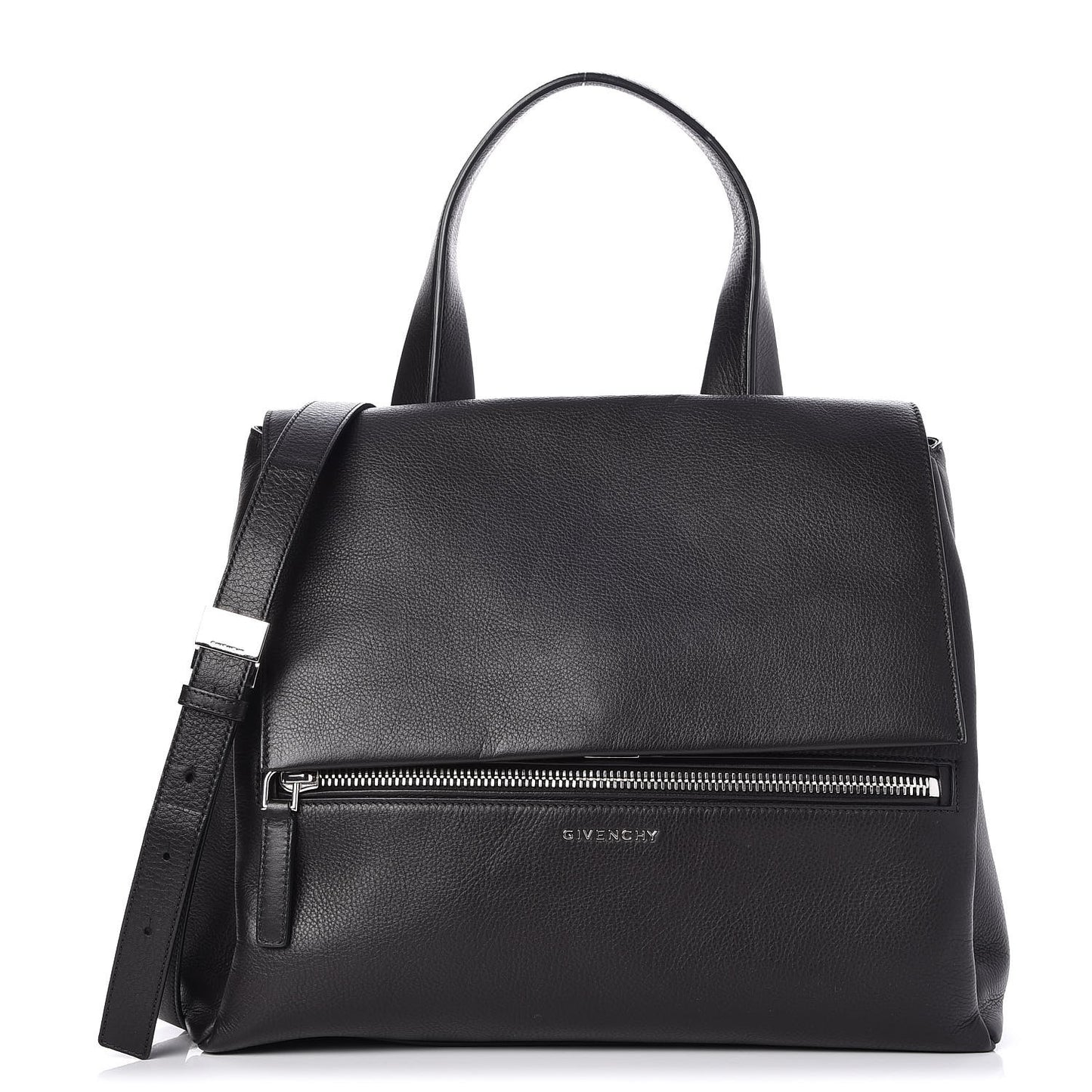 Pebbled Calfskin Medium Pandora Pure Flap Bag Black