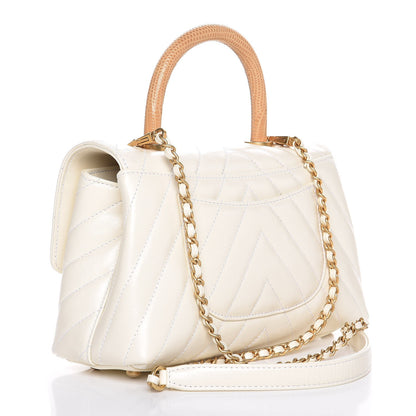 Chanel Calfskin Lizard Chevron Quilted Mini Coco Handle Flap White 3 of 10