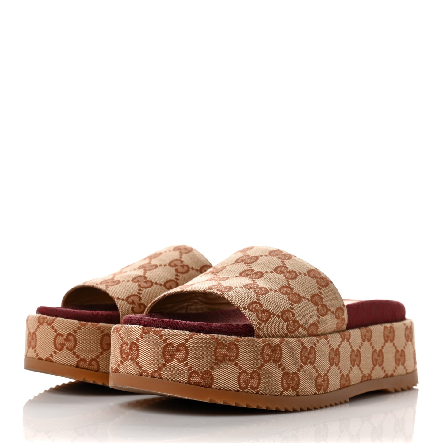 Canvas GG Monogram Angelina Platform Slide Sandals 37.5 Beige Ruggine