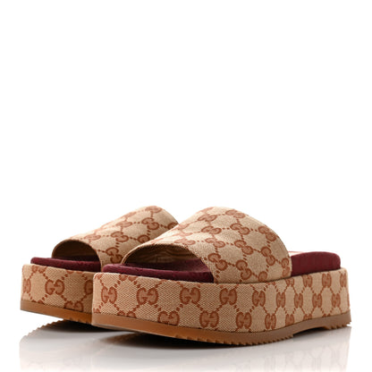Gucci Canvas GG Monogram Angelina Platform Slide Sandals 37.5 Beige Ruggine 3 of 10