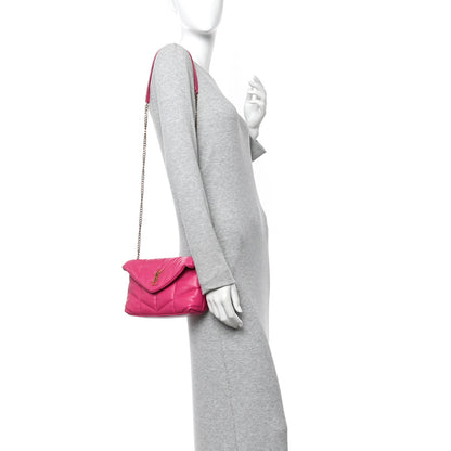 Saint Laurent Lambskin Quilted Toy Loulou Puffer Monogram Chain Satchel Bubblegum 2 of 10