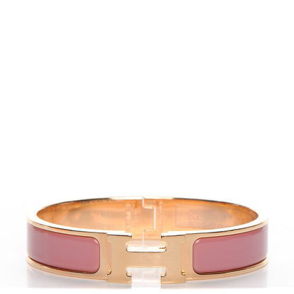 Hermes Enamel Narrow Clic Clac H Bracelet PM Rose Velours 1 of 5