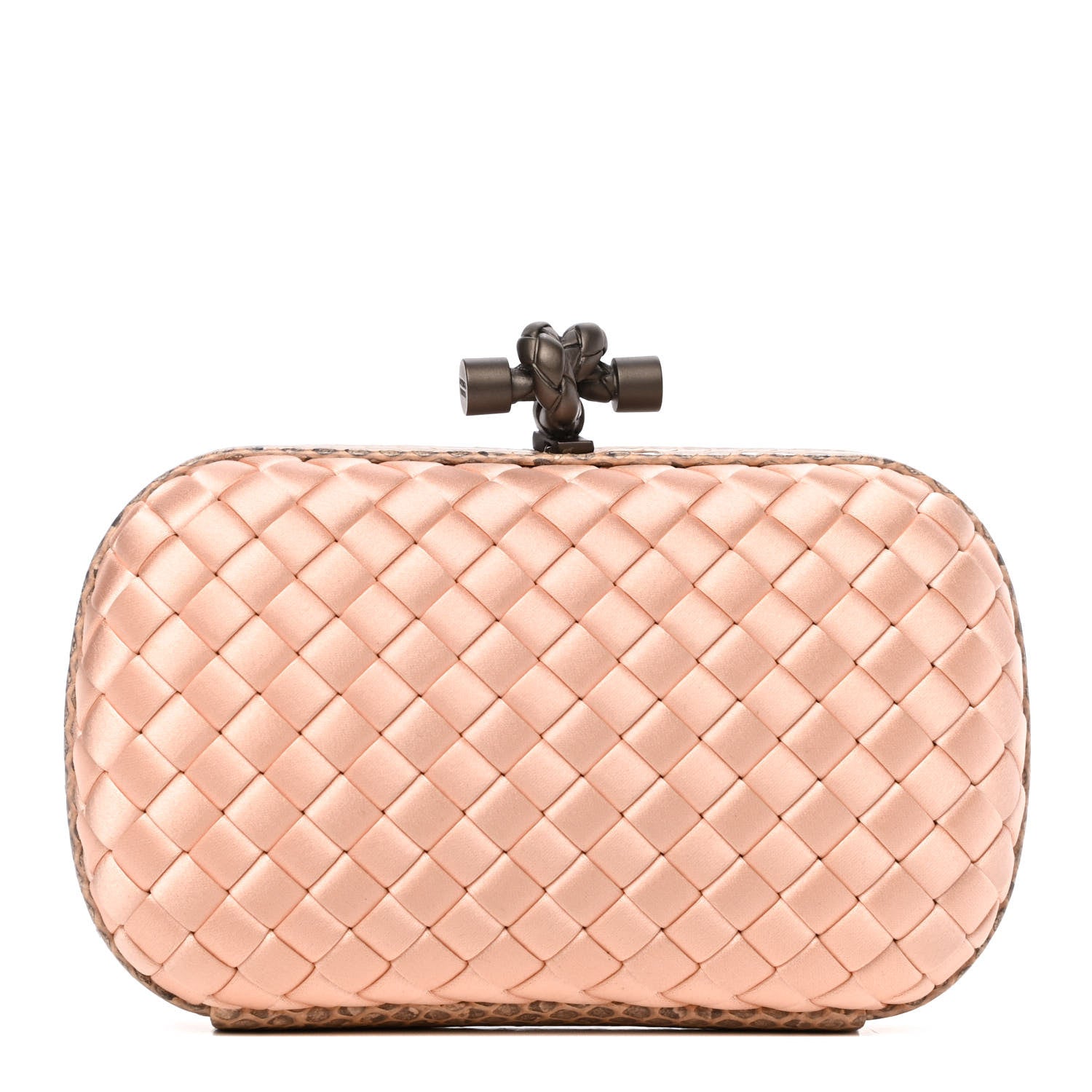 Bottega Veneta Satin Intreccio Impero Ayers Knot Clutch Flamingo 1 of 7