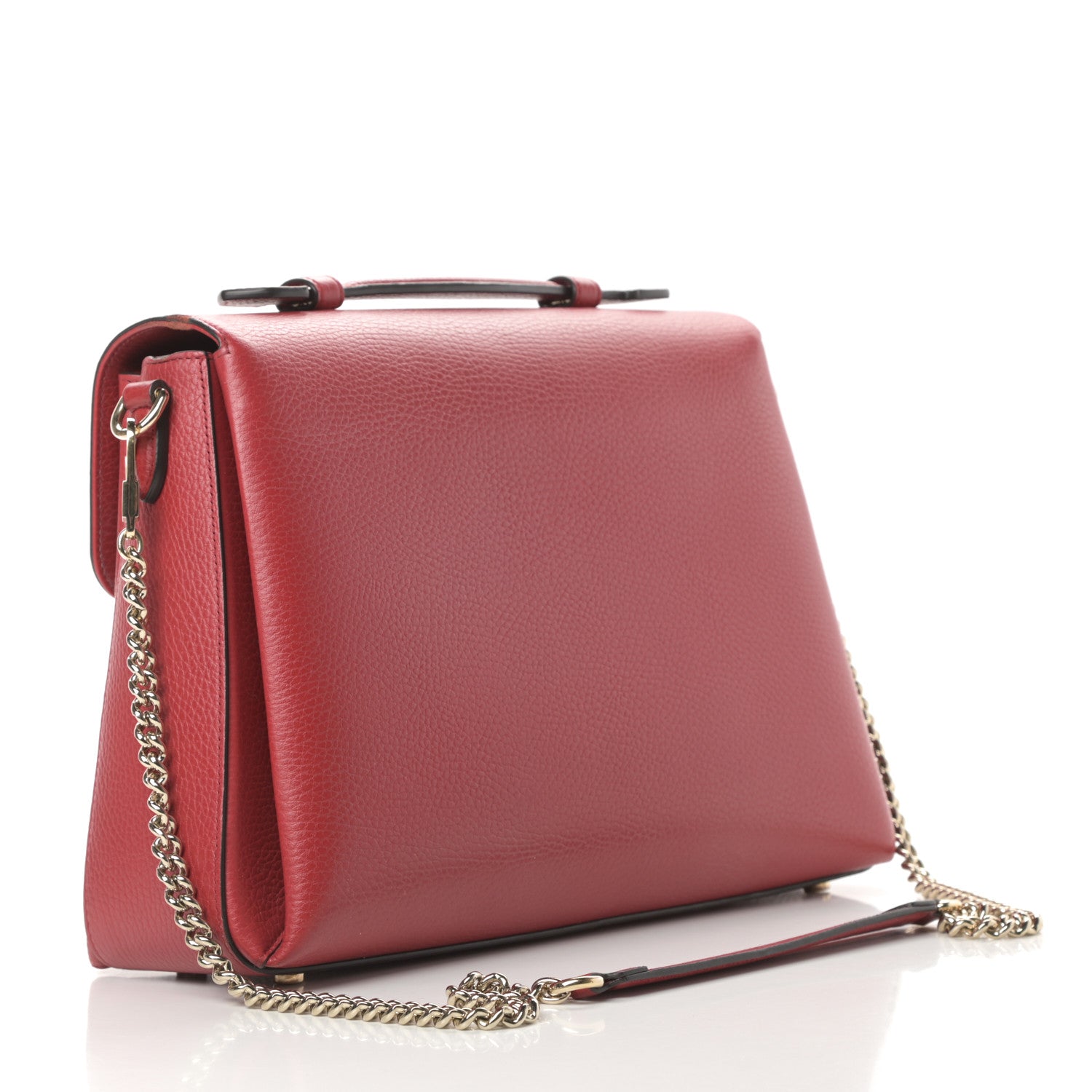 Gucci Dollar Calfskin Medium Interlocking G Top Handle Shoulder Bag Red 3 of 15
