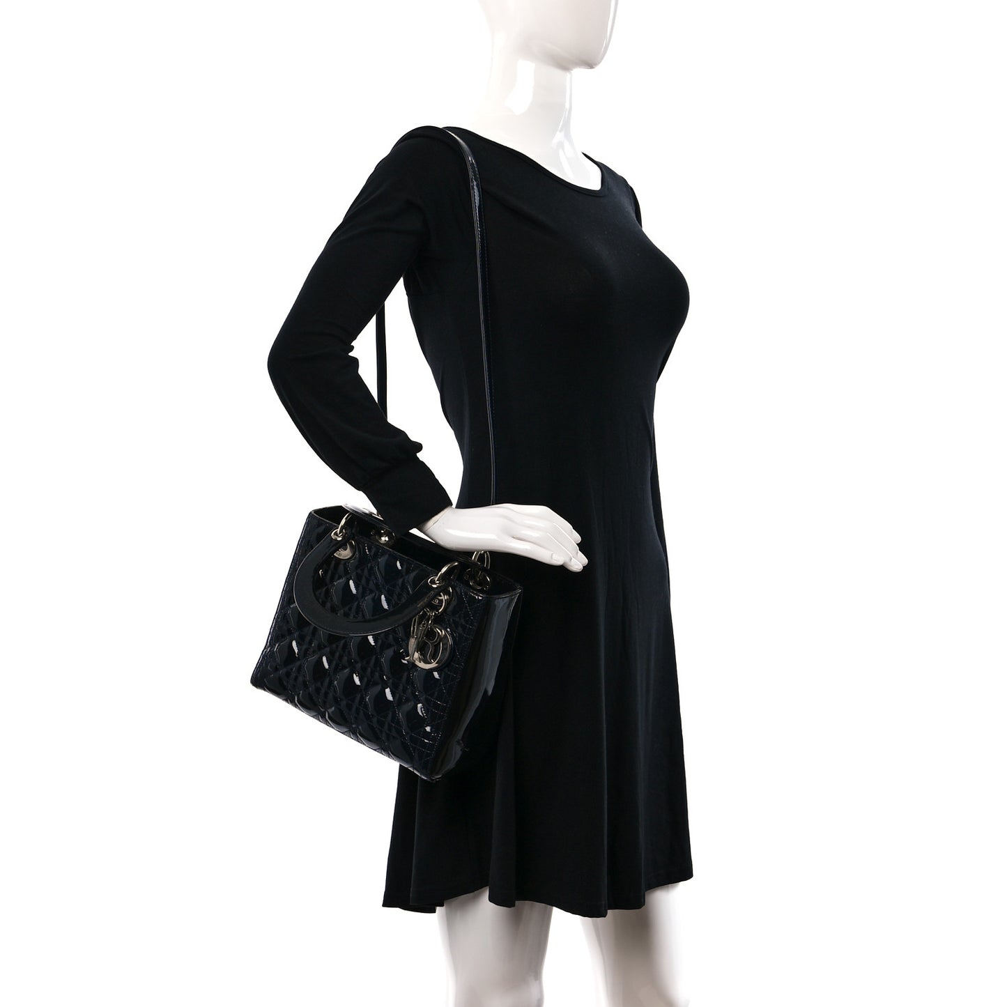 Patent Cannage Medium Lady Dior Navy Blue