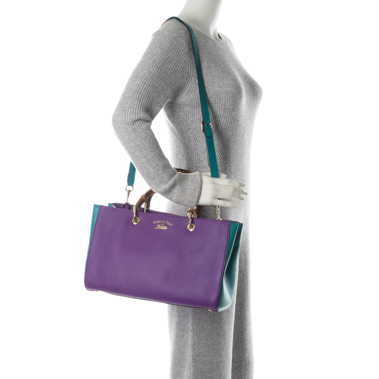 Gucci Pebbled Calfskin Medium Bamboo Shopper Tote Violet Parma 2 of 7