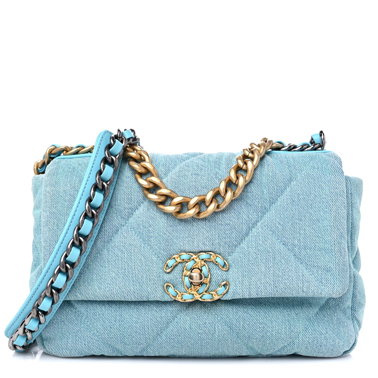 Chanel Denim Quilted Medium Chanel 19 Flap Neon Blue 1 of 13