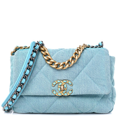 Chanel Denim Quilted Medium Chanel 19 Flap Neon Blue 1 of 13