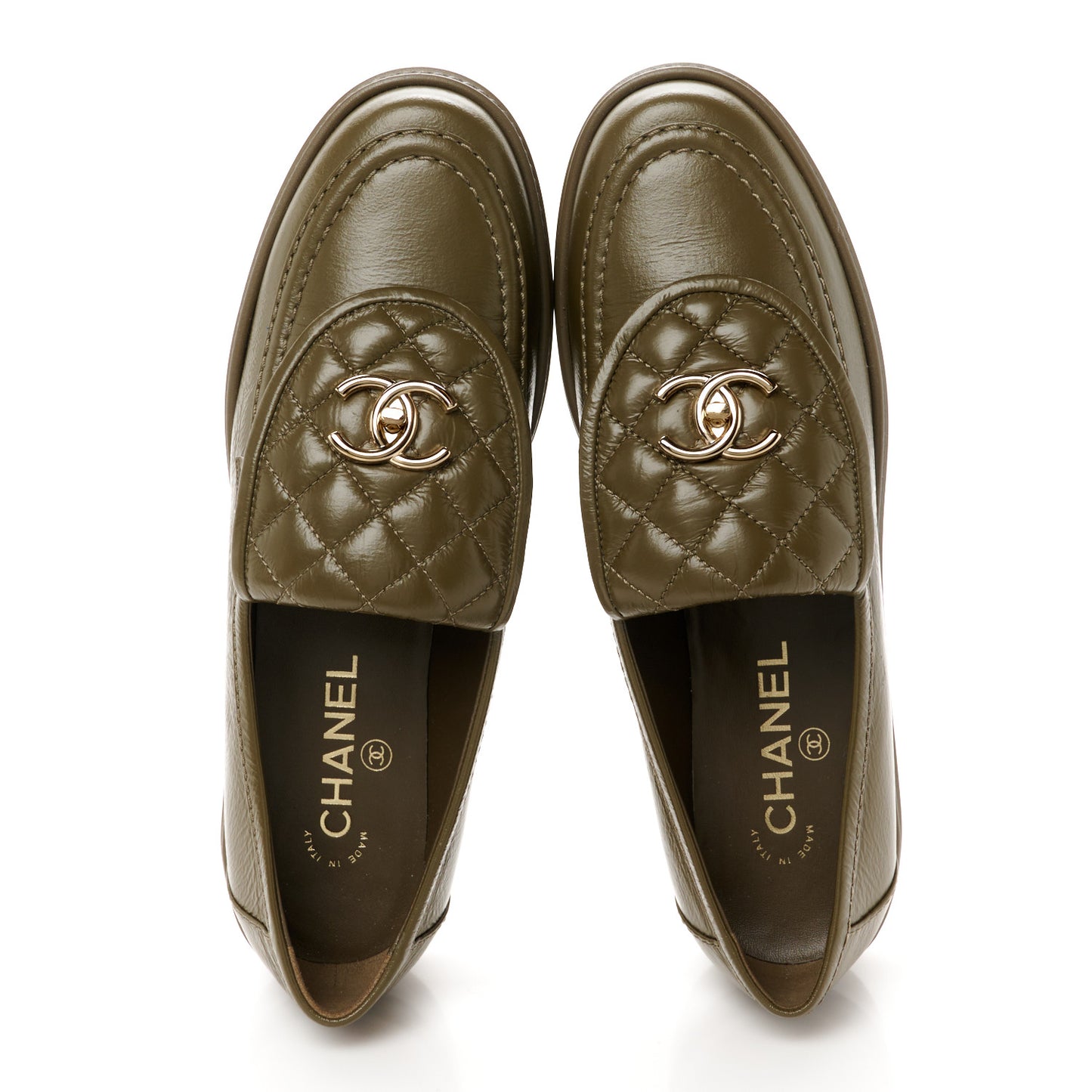 Lambskin Quilted CC Turnlock Loafers 40 Khaki