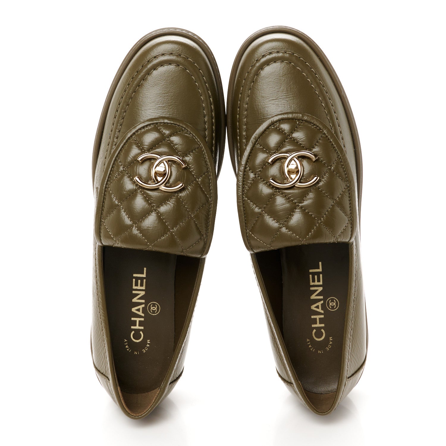 Chanel Lambskin Quilted CC Turnlock Loafers 40 Khaki 2 of 10